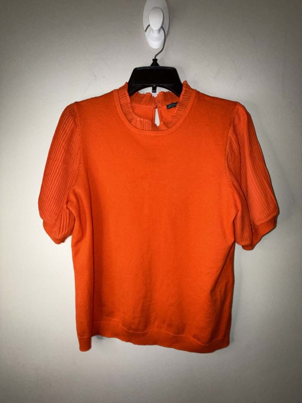 Adrianna Papell Short Sleeve Knit Pullover with Pleated Mock Neck